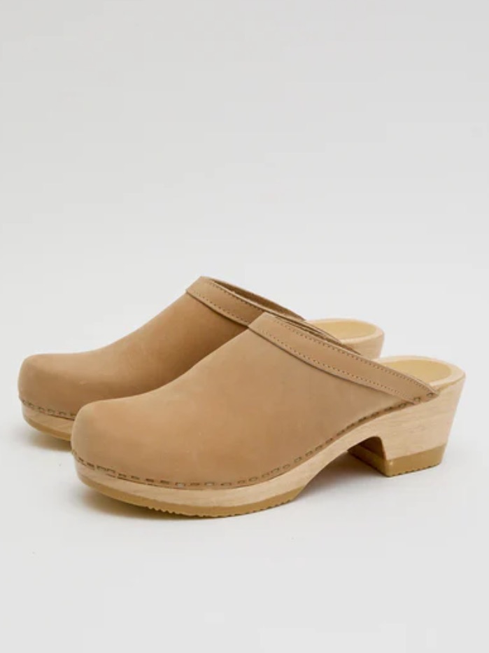New No. 6 Old School Clog On Mid Heel In Bone Nubuck Leather 35 Clogs Shoes